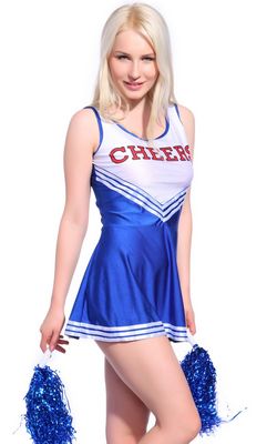 F1537-3 Sexy High School Girl Cheerleader Hen Party Uniform Costume w  Pompoms